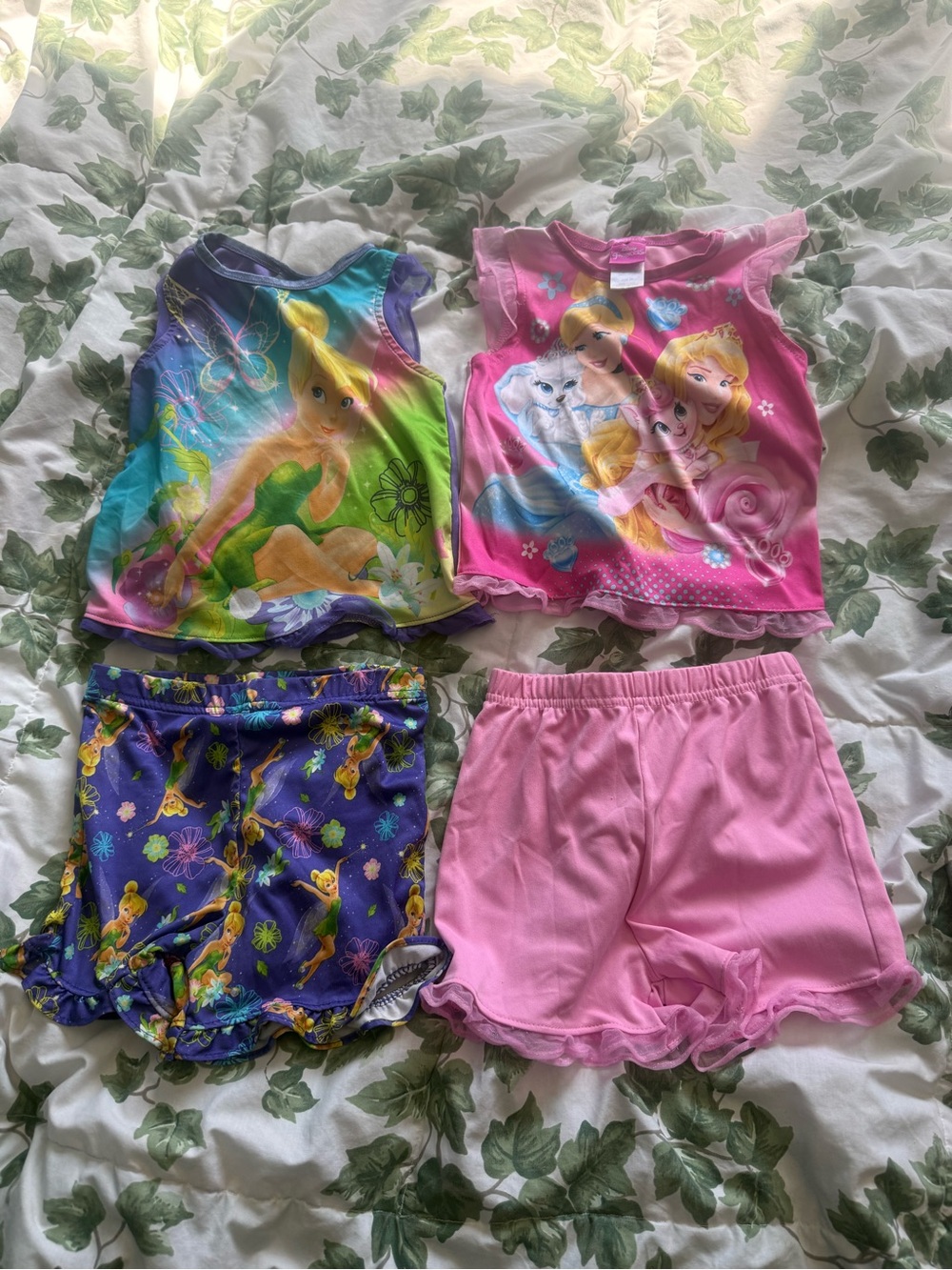 Disney Pink and Purple Girls Pajama Set with Tinker Bell and Princess Prints